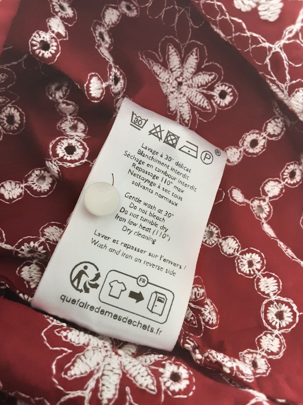 Sézane Dalhia Embroidered Burgundy|Cream Short Sleeve Shirt Blouse Sz 36 NWT - Picture 7 of 9